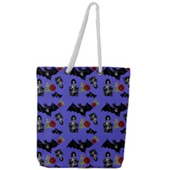 Goth Bat Floral Full Print Rope Handle Tote (large) by snowwhitegirl