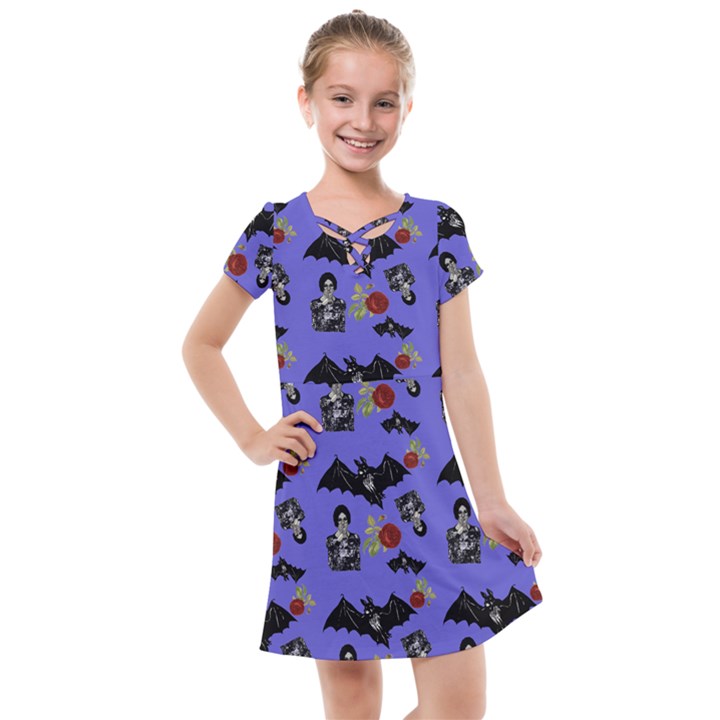 Goth Bat Floral Kids  Cross Web Dress