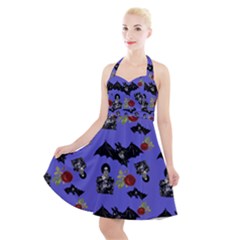 Goth Bat Floral Halter Party Swing Dress  by snowwhitegirl