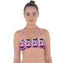 Pink Gradient Bat Pattern Halter Bandeau Bikini Top View1