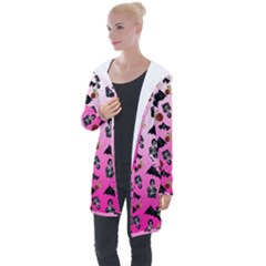 Pink Gradient Bat Pattern Longline Hooded Cardigan by snowwhitegirl