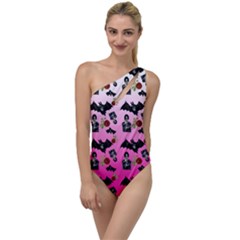 Pink Gradient Bat Pattern To One Side Swimsuit by snowwhitegirl