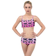 Pink Gradient Bat Pattern Layered Top Bikini Set by snowwhitegirl