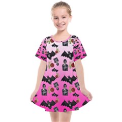 Pink Gradient Bat Pattern Kids  Smock Dress by snowwhitegirl