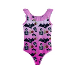 Pink Gradient Bat Pattern Kids  Frill Swimsuit by snowwhitegirl