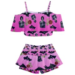 Pink Gradient Bat Pattern Kids  Off Shoulder Skirt Bikini by snowwhitegirl