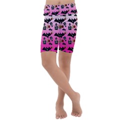 Pink Gradient Bat Pattern Kids  Lightweight Velour Cropped Yoga Leggings by snowwhitegirl