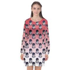 Forest Girl Gradient Red Long Sleeve Chiffon Shift Dress 