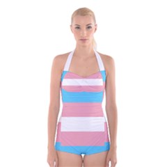 Transgender Pride Flag Boyleg Halter Swimsuit  by lgbtnation