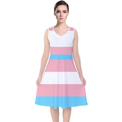 Transgender Pride Flag V-neck Midi Sleeveless Dress  by lgbtnation