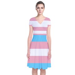 Transgender Pride Flag Short Sleeve Front Wrap Dress by lgbtnation