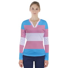 Transgender Pride Flag V-neck Long Sleeve Top by lgbtnation