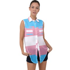 Transgender Pride Flag Sleeveless Chiffon Button Shirt