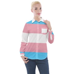 Transgender Pride Flag Women s Long Sleeve Pocket Shirt