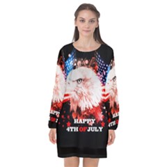 Happy 4th Of July Long Sleeve Chiffon Shift Dress  by FantasyWorld7