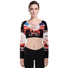 Happy 4th Of July Velvet Long Sleeve Crop Top by FantasyWorld7