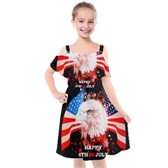 Happy 4th Of July Kids  Cut Out Shoulders Chiffon Dress by FantasyWorld7