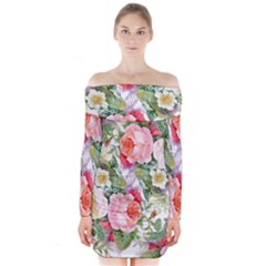 Flowers pattern Long Sleeve Off Shoulder Dress