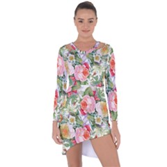 Flowers pattern Asymmetric Cut-Out Shift Dress