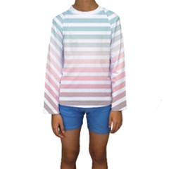 Horizontal Pinstripes In Soft Colors Kids  Long Sleeve Swimwear