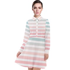 Horizontal Pinstripes In Soft Colors Long Sleeve Chiffon Shirt Dress by shawlin