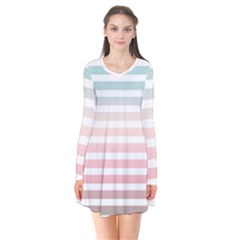 Horizontal Pinstripes In Soft Colors Long Sleeve V-neck Flare Dress by shawlin