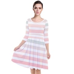 Horizontal Pinstripes In Soft Colors Quarter Sleeve Waist Band Dress by shawlin