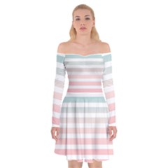 Horizontal Pinstripes In Soft Colors Off Shoulder Skater Dress by shawlin