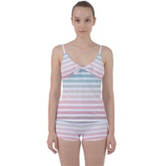 Horizontal Pinstripes In Soft Colors Tie Front Two Piece Tankini by shawlin