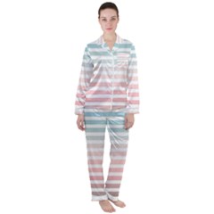 Horizontal Pinstripes In Soft Colors Satin Long Sleeve Pyjamas Set by shawlin