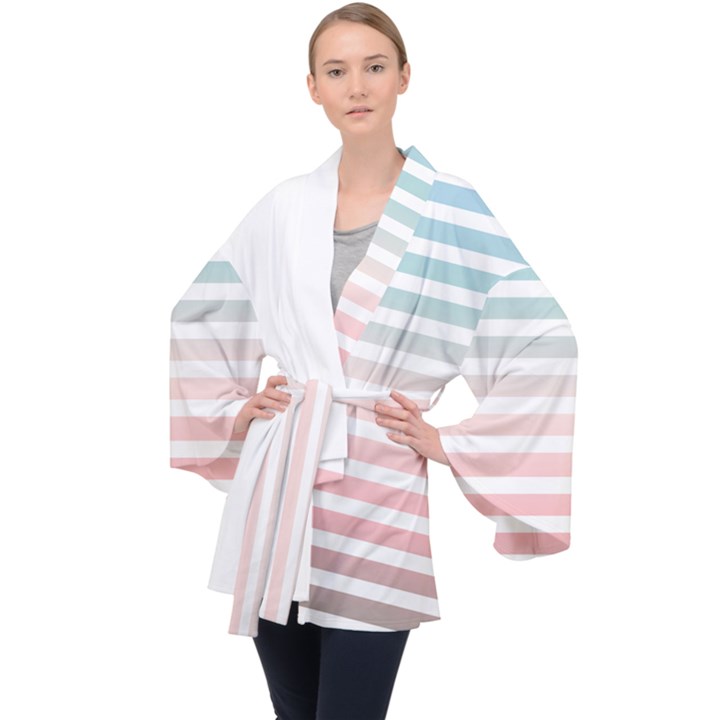 Horizontal pinstripes in soft colors Velvet Kimono Robe