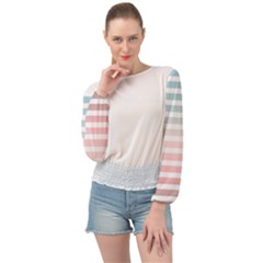 Horizontal Pinstripes In Soft Colors Banded Bottom Chiffon Top