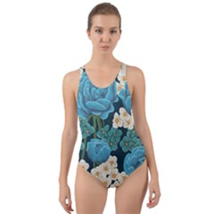 Blue flowers pattern Cut-Out Back One Piece Swimsuit