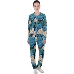 Blue flowers pattern Casual Jacket and Pants Set