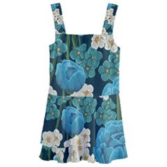 Blue flowers pattern Kids  Layered Skirt Swimsuit