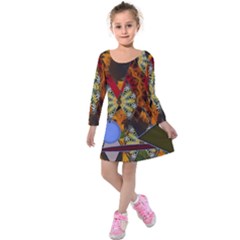 Sunflower Collage Kids  Long Sleeve Velvet Dress