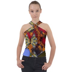 Sunflower Collage Cross Neck Velour Top