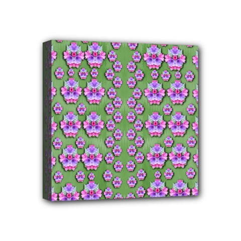 Fantasy Flowers Dancing In The Green Spring Mini Canvas 4  X 4  (stretched) by pepitasart