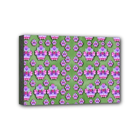 Fantasy Flowers Dancing In The Green Spring Mini Canvas 6  X 4  (stretched) by pepitasart