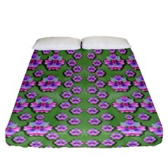 Fantasy Flowers Dancing In The Green Spring Fitted Sheet (queen Size) by pepitasart