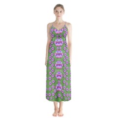 Fantasy Flowers Dancing In The Green Spring Button Up Chiffon Maxi Dress