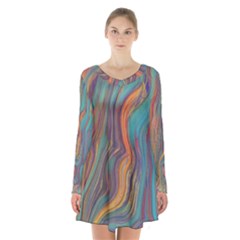 Colorful Sketch Long Sleeve Velvet V-neck Dress