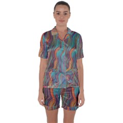 Colorful Sketch Satin Short Sleeve Pyjamas Set by bloomingvinedesign