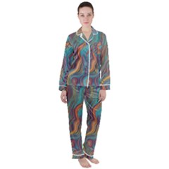 Colorful Sketch Satin Long Sleeve Pyjamas Set