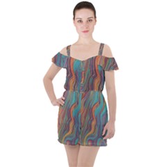 Colorful Sketch Ruffle Cut Out Chiffon Playsuit by bloomingvinedesign