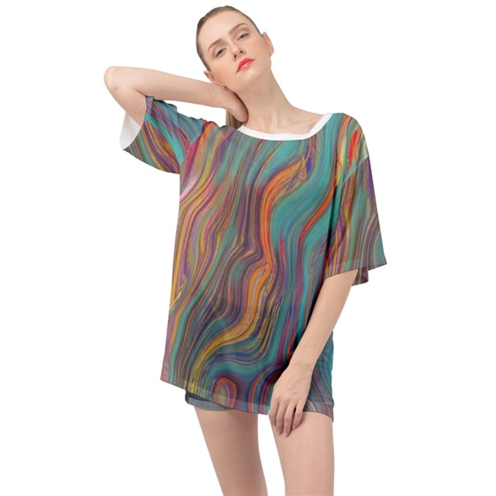 Colorful sketch Oversized Chiffon Top