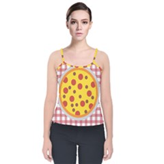 Pizza Table Pepperoni Sausage Copy Velvet Spaghetti Strap Top by Nexatart