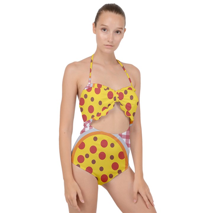 Pizza Table Pepperoni Sausage Copy Scallop Top Cut Out Swimsuit