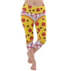 Pizza Table Pepperoni Sausage Copy Lightweight Velour Capri Yoga Leggings by Nexatart