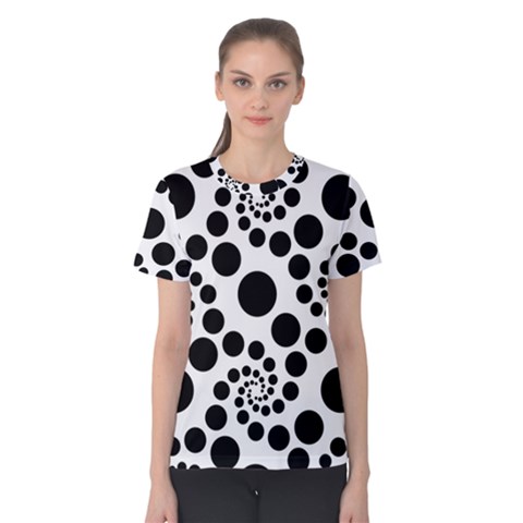 Dot Dots Round Black And White Women s Cotton Tee by Nexatart